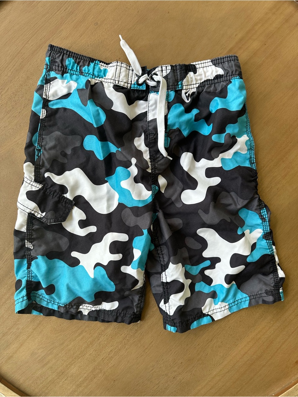 Kanu Surf Boys Black Blue Camo Swim Trunks, Size 10/12
